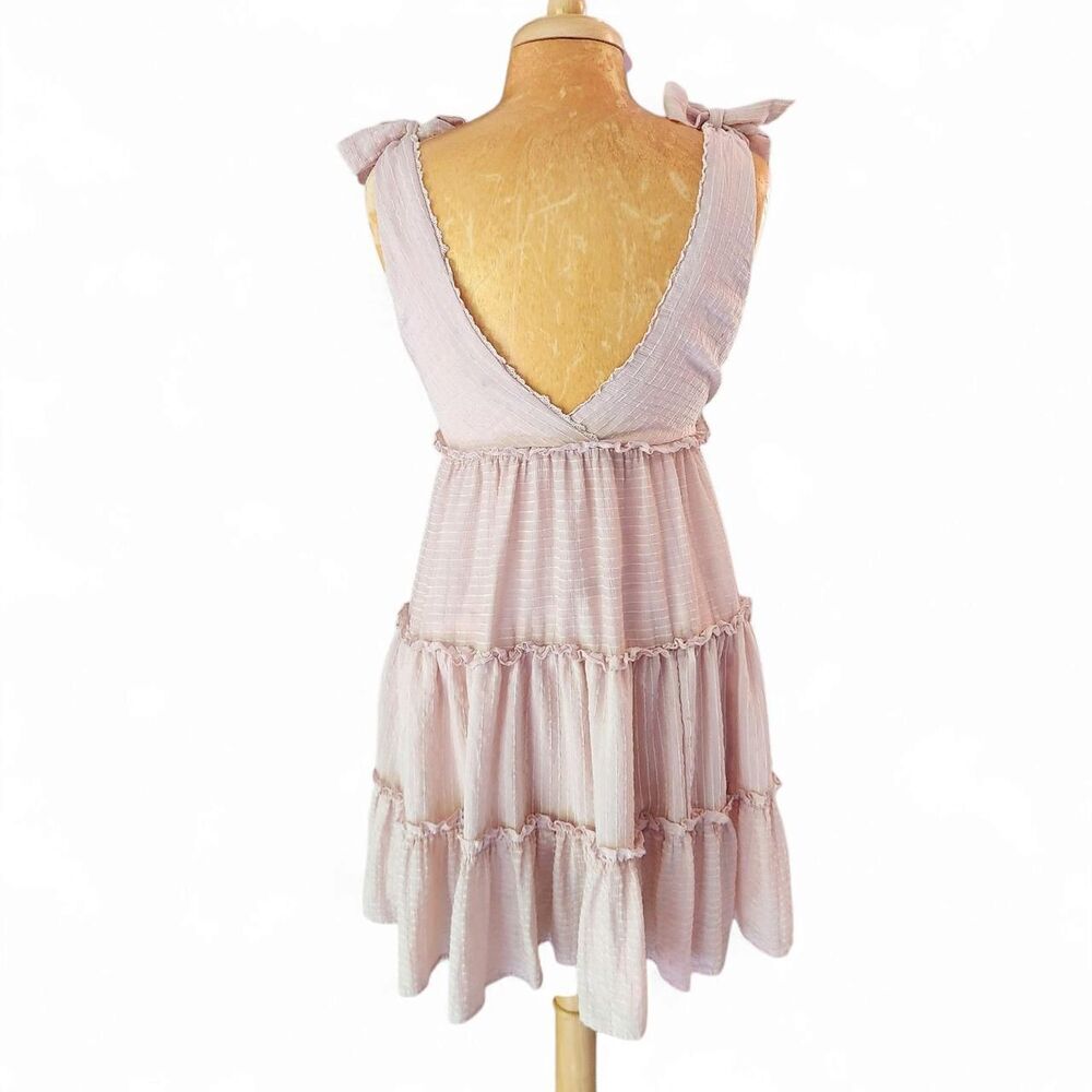 Lulu's - One to Remember Blush Pink Tie-Strap Tiered Babydoll Dress S - Picture 4 of 8
